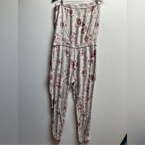 Aritzia Talula Tabata Strapless Floral Print Grey Jumpsuit Drawstring Elastic